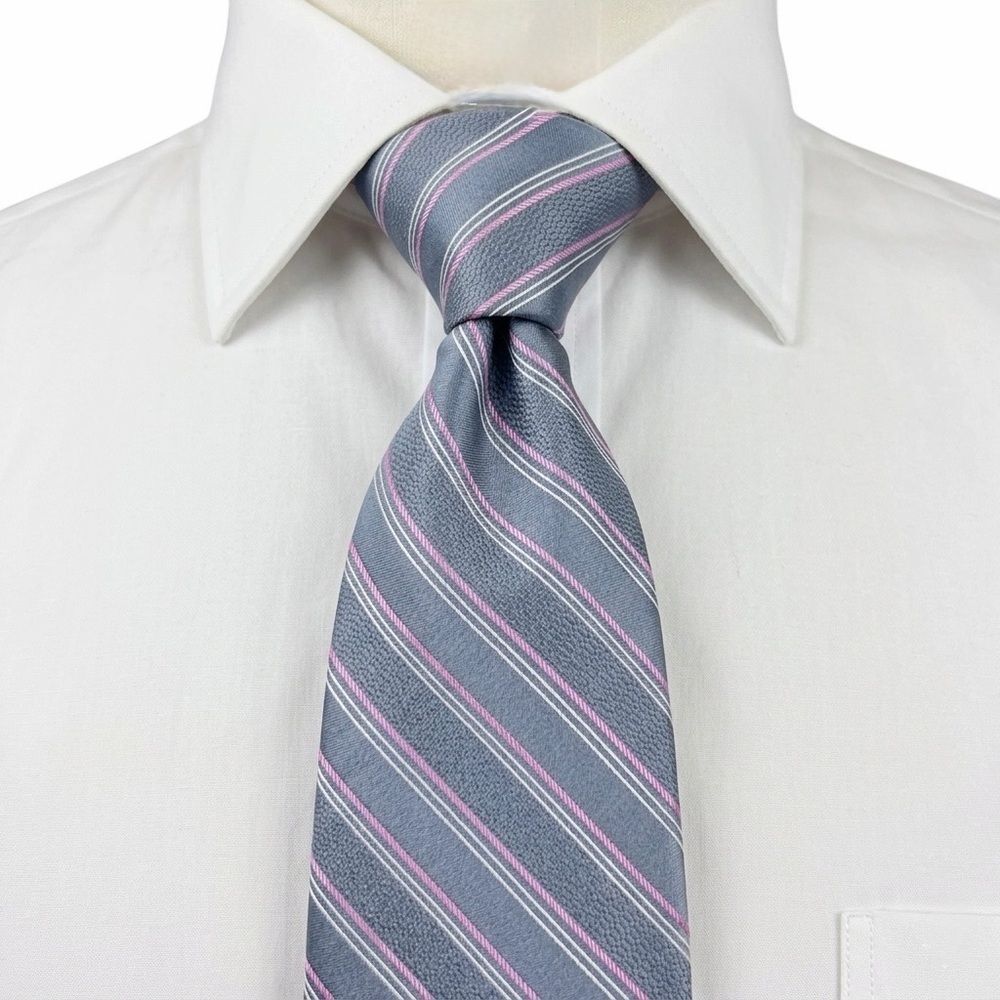 NWT Michael Kors 100% Silk Grey/Pink/White Striped Elegant Neck Tie